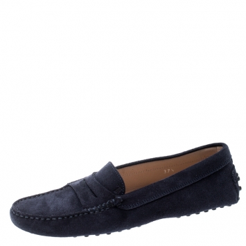 Pre Owned Tod's Blue Suede Penny Loafers Size 37.5