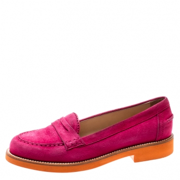 Pre Owned Tod's Fuchsia Pink Suede Penny Loafers Size 37.5