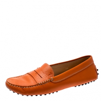 Pre Owned Tod's Orange Leather Penny Loafers Size 39