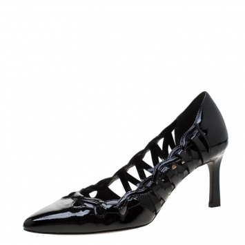 Pre Owned Tod's Black Patent Leather Cut Out Pumps Size 37