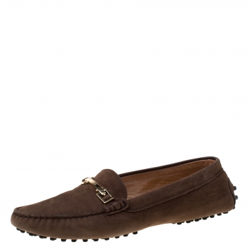 Pre Owned Tod's Brown Nubuck Gommino Driver Loafers Size 39