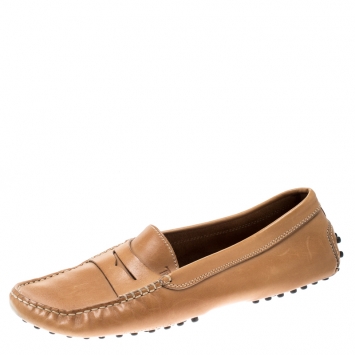 Pre Owned Tod's Tan Leather Gommino Driver Loafers Size 39