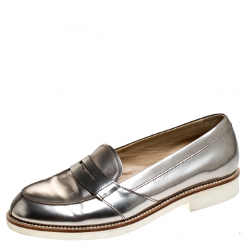 Pre Owned Tod's Metallic Bronze Leather Slip On Loafer Sneakers Size 37