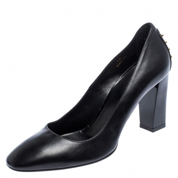 Pre Owned Tod's Black Leather Studded Block Heel Pumps Size 38