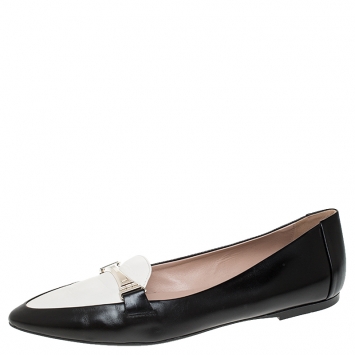 Pre Owned Tod's Black/White Leather Pointed Toe Flats Size 38