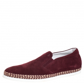 Pre Owned Tod's Burgundy Suede Braid Detail Loafers Size 43.5