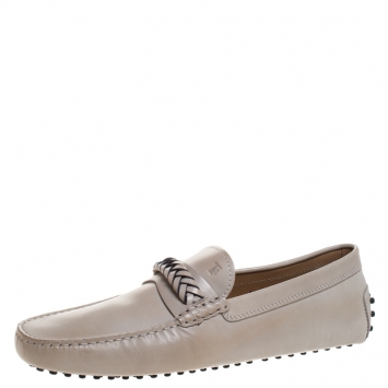 Pre Owned Tod's Grey Leather Braided Loafers Size 43