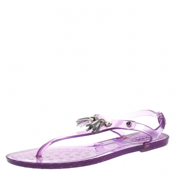 Pre Owned Tod's Purple Jelly Tassel Thong Slingback Flat Sandals Size 37