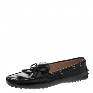 Pre Owned Tod's Black Patent Leather Gommino Loafers Size 39