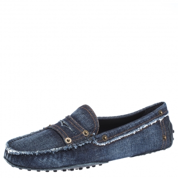 Pre Owned Tod's Blue Denim Penny Slip On Loafers Size 40