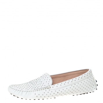 Pre Owned Tod’s White Leather Studded Penny Loafers Size 38.5