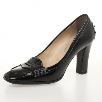Pre Owned Tod's Black Patent Leather 'Jodie' Penny Loafer Pumps Size 36.5