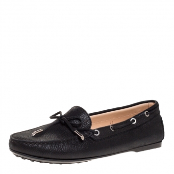 Pre Owned Tod's Black Leather Bow Slip On Loafers Size 41