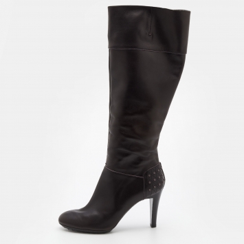 Pre Owned Tod's Brown Leather Knee Length Boots Size 38 