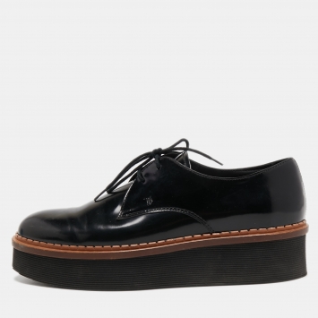 Pre Owned Tod's Black Patent Leather Derby Platform Loafers Size 38
