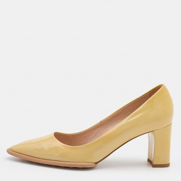 Pre Owned Tod's Beige Patent Leather Block Heel Pumps Size 38