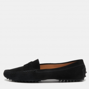 Pre Owned Tod's Black Suede Penny Loafers Size 41