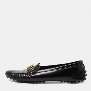 Pre Owned Tod's Black Leather Jeweled Slip On Loafers Size 39