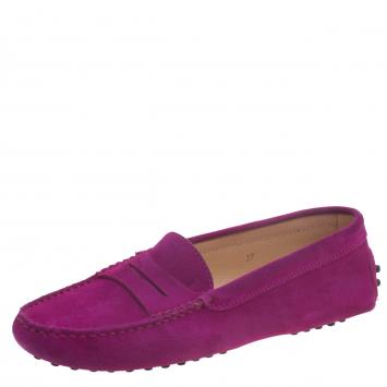 Pre Owned Tod's Fuschia Pink Suede Penny Loafers Size 37