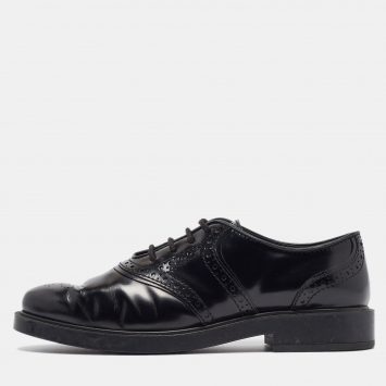 Pre Owned Tod's Black Leather Brogue Oxfords Size 38