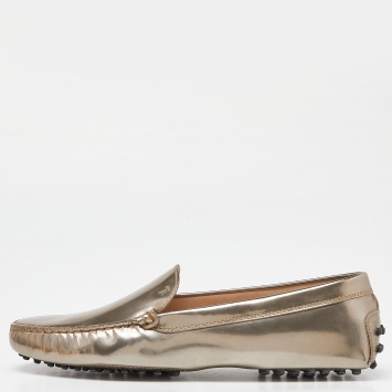 Pre Owned Tod's Gold Leather Slip On Loafers Size 40