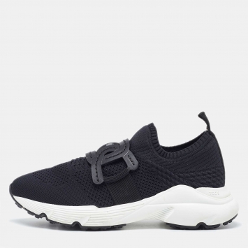 Pre Owned Tod's Black Knit Fabric Slip On Sneakers Size 38.5
