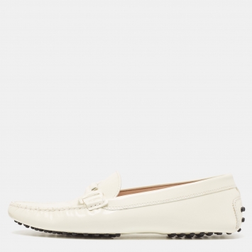 Pre Owned Tod's Off White Patent Leather Double T Loafers Size 40
