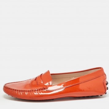 Pre Owned Tod's Orange Patent Leather Penny Loafers Size 40