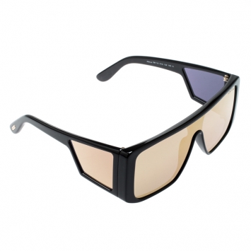 Pre Owned Tom Ford Black/ Blue Gold Mirrored TF 710 Atticus Square Shield Sunglasses