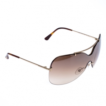 Pre Owned Tom Ford Brown Mirrored Gradient TF519 Ondria Shield Sunglasses