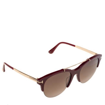 Pre Owned Tom Ford Maroon/Black Gradient Adrenne Oval Sunglasses