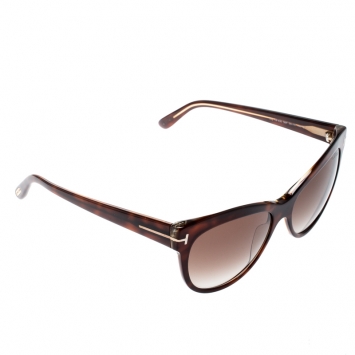 Pre Owned Tom Ford Havana/Brown Gradient TF430 Lily Cat Eye Sunglasses