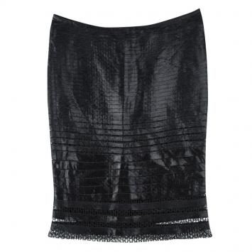 Pre Owned Tom Ford Black Cutout Lace Detail Tiered Pencil Skirt S