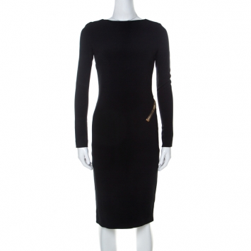 Pre Owned Tom Ford Black Stretch Crepe Zip Detail Open Back Sheath Dress XS