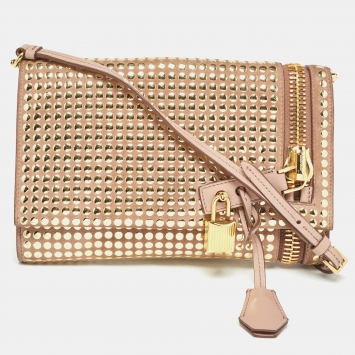 Pre Owned Tom Ford Old Rose Leather Alix Zip and Padlock Crossbody Bag