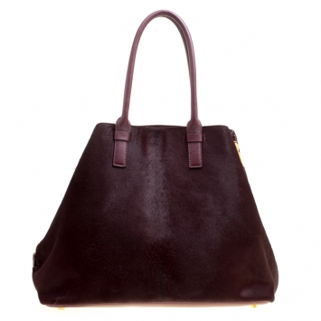 Pre Owned Tom Ford Burgundy Pony Hair and Leather Medium Jennifer Tote