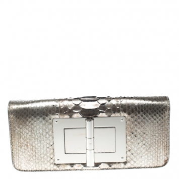 Pre Owned Tom Ford Metallic Light Gold Python Natalia Clutch