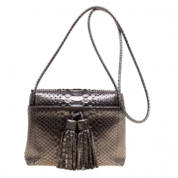 Pre Owned Tom Ford Metallic Grey Python Envelope Tassel Shoulder Bag
