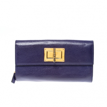 Pre Owned Tom Ford Purple Leather Turnlock Natalia Continental Wallet