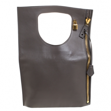 Pre Owned Tom Ford Grey Leather Large Fold Over Alix Bag
