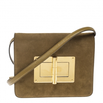 Pre Owned Tom Ford Olive Green Suede and Leather Large Natalia Shoulder Bag