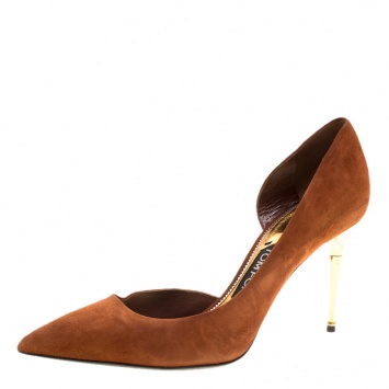 Pre Owned Tom Ford Brown Suede D'orsay Pointed Toe Pumps Size 38