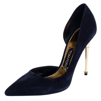 Pre Owned Tom Ford Navy Blue Suede Half D'orsay Pumps Size 39