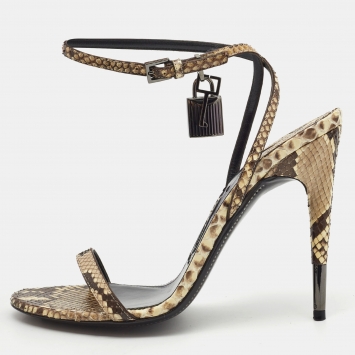 Pre Owned Tom Ford Cream/Brown Python Padlock Sandals Size 40