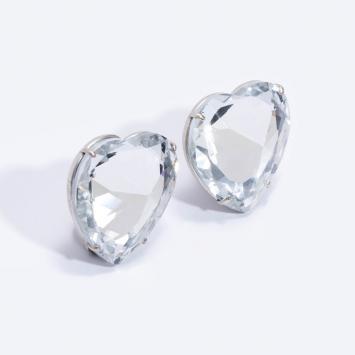 Pre Owned Tory Burch Silver Heart Clip-On Earrings
