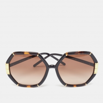Pre Owned Tory Burch Brown/Gold Gradient TY907ZU Eleanor Geometric Sunglasses