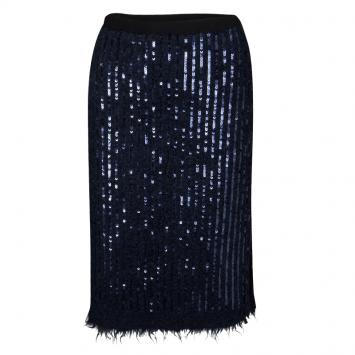 Pre Owned Tory Burch Navy Blue Sequined Alpaca Pencil Skirt XS