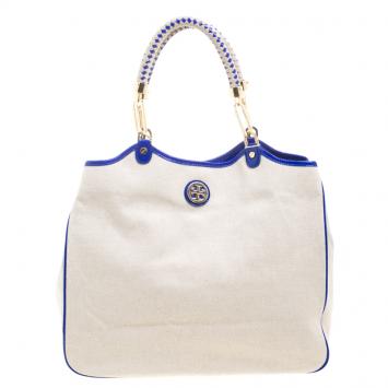 Pre Owned Tory Burch Beige Canvas Channing Tote