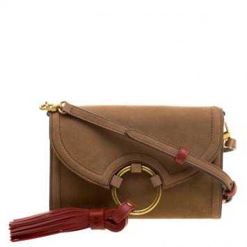 Pre Owned Tory Burch Brown Nubuck Leather Tassel Crossbody Bag