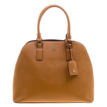 Pre Owned Tory Burch Brown Leather Robinson Dome Satchel